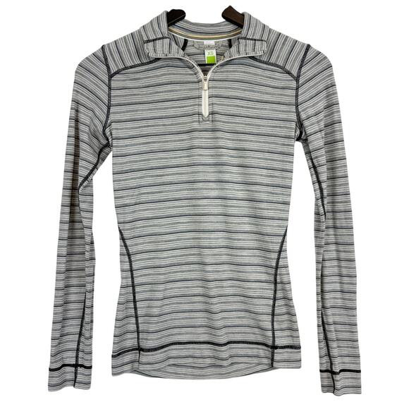 Smartwool Womens 1/4 Zip Merino Wool Stripe Gray Sweater Fitted - XS - Picture 1 of 9